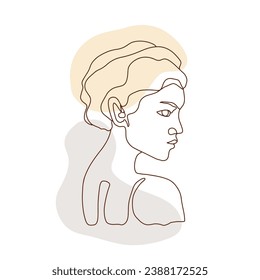 Abstract Beautiful Woman Portrait One Line Drawing. Female Face Shape Sketch. Elegance Minimal Style Design. Artistic Boho Lady Print Isolated on White Background. Fashion Vector Illustration