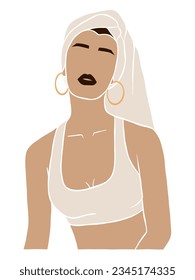 Abstract beautiful woman with towel illustration. Vector illustration.