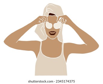 Abstract beautiful woman with towel illustration. Vector illustration.