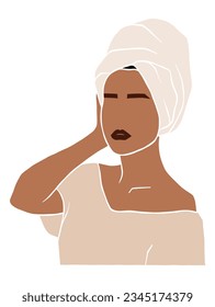 Abstract beautiful woman with towel illustration. Vector illustration.