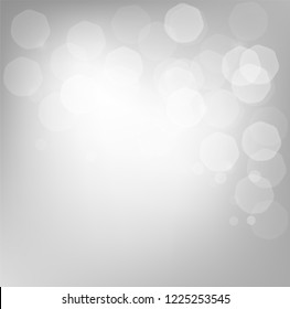 Abstract beauty background bokeh white and gray glowing blurred hexagon and dust sun beam as muted blurry backdrop vector illustration