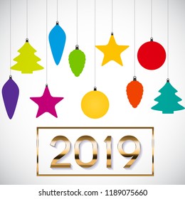 Abstract Beauty Christmas and  New Year Background with Decoration Toys and Balls. Vector Illustration. EPS10