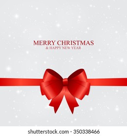 Abstract Beauty Christmas and New Year Background with Snow, Snowflakes, Red Bow and Ribbon. Vector Illustration EPS10