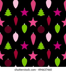 Abstract Beauty Christmas and  New Year Seamless Pattern Background with Decoration Toys and Balls. Vector Illustration. EPS10