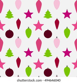 Abstract Beauty Christmas and  New Year Seamless Pattern Background with Decoration Toys and Balls. Vector Illustration. EPS10