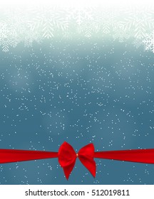 Abstract Beauty Christmas and New Year Background with Snow, Snowflakes, Ribbon and Bow. Vector Illustration EPS10