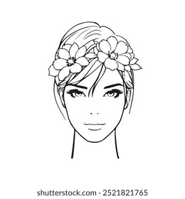 Abstract Beauty Line Drawing of Woman Face and Flowers, Fashion Minimalist Concept, Woman Beauty Drawing, Vector Illustration. Good for Prints, T-shirt, Banners, Slogan Design Modern Graphics Style