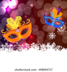 Abstract Beauty Merry Christmas and New Year Party Background with Masquerade Carnival Mask. Vector illustration EPS10