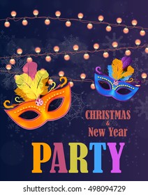 Abstract Beauty Merry Christmas and New Year Party Background with Masquerade Carnival Mask. Vector illustration EPS10