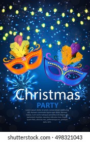 Abstract Beauty Merry Christmas and New Year Party Background with Masquerade Carnival Mask. Vector illustration EPS10