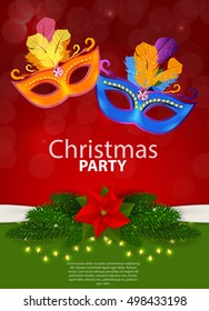 Abstract Beauty Merry Christmas and New Year Party Background with Masquerade Carnival Mask. Vector illustration EPS10