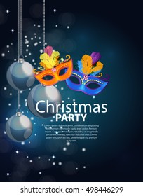 Abstract Beauty Merry Christmas and New Year Party Background with Masquerade Carnival Mask. Vector illustration EPS10