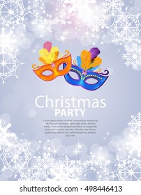 Abstract Beauty Merry Christmas and New Year Party Background with Masquerade Carnival Mask. Vector illustration EPS10
