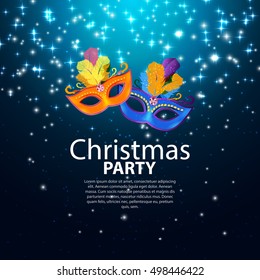 Abstract Beauty Merry Christmas and New Year Party Background with Masquerade Carnival Mask. Vector illustration EPS10