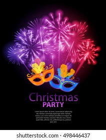 Abstract Beauty Merry Christmas and New Year Party Background with Masquerade Carnival Mask. Vector illustration EPS10