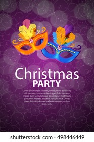Abstract Beauty Merry Christmas and New Year Party Background with Masquerade Carnival Mask. Vector illustration EPS10