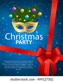 Abstract Beauty Merry Christmas and New Year Party Background with Masquerade Carnival Mask. Vector illustration EPS10