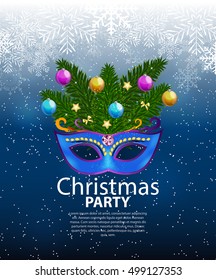Abstract Beauty Merry Christmas and New Year Party Background with Masquerade Carnival Mask. Vector illustration EPS10