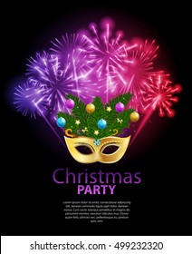 Abstract Beauty Merry Christmas and New Year Party Background with Masquerade Carnival Mask. Vector illustration EPS10