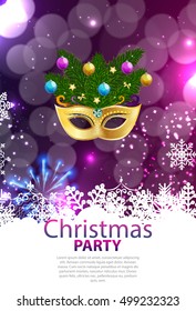 Abstract Beauty Merry Christmas and New Year Party Background with Masquerade Carnival Mask. Vector illustration EPS10