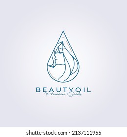 abstract beauty oil or water drop for woman beauty care , face and hair health simple minimal line icon symbol label template logo vector illustration design