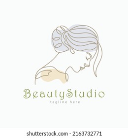 Abstract Beauty Side Face Of Fashion Girl Hair Style Feminine Line Art Logo