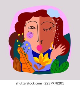 Abstract of beauty woman face with leaves vector illustration.