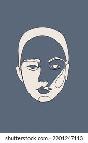 Abstract Beauty Woman Female Line Art Face Portrait Minimalist Boho Poster Template