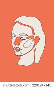 Abstract Beauty Woman Female Line Art Face Portrait Minimalist Boho Poster Template