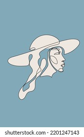 Abstract Beauty Woman Female Line Art Face Portrait Minimalist Boho Poster Template