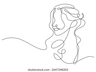 abstract beauty woman long hair line art. one line drawing female smiling decorative handdrawn illustration