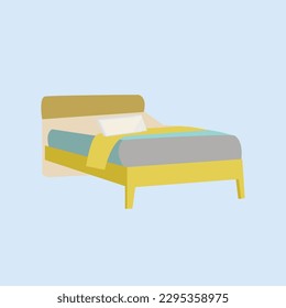  Resumen La cama para una persona es cómoda y con almohadas.  Mobiliario para la habitación. Diseño de ilustración vectorial.