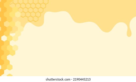 Abstract bee hive banner with hexagon grid cells and honey drop on yellow background vector illustration.