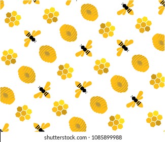 Abstract Bee Hive honeycombs Cartoon Pattern Wallpaper Texture Bees Template