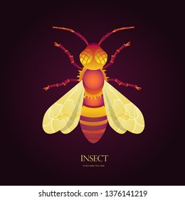 Abstract bee. Honeybee - vector design. Dark background.