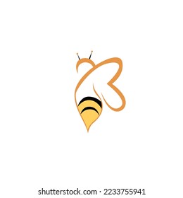 Abstract bee logo with continuous line style in yellow semicircle
