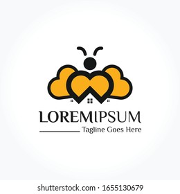 abstract bee logo design template. bee logo icon. house bee logo icon with line art style