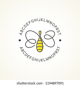 Abstract bee logo in infinite line style with text around the logo