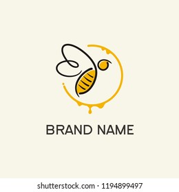 Abstract bee logo with simple line style in yellow circle