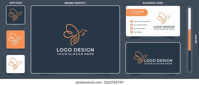 Abstract bee logo with simple line style and business card template