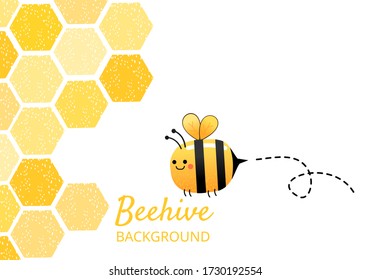 Abstract beehive and flying bee on white background vector illustration. Cute cartoon character.