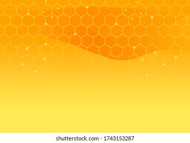 Abstrakter Bienenstock mit Hexagon-Gitterzellen auf honiggoldener Hintergrundvektorbild.
