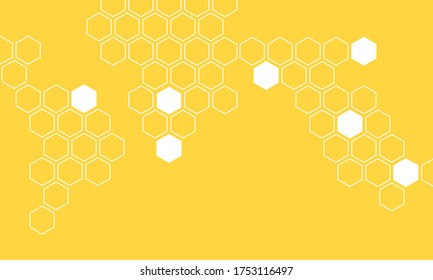 Resumen de la colmena con células de cuadrícula hexagonales en el vector de fondo amarillo. Diseño plano.