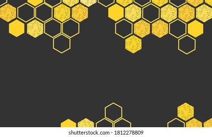 Abstract Beehive With Hexagon Grid Cells On Black Background Vector Illustration.