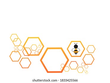 Abstract beehive with hexagon grid cells and flying bee on white background vector illustration.