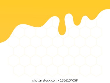 Abstract beehive with hexagon grid cells and honey drops on white background vector illustration. Cute cartoon style, flat design.