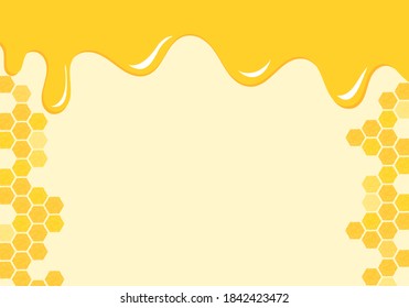 Abstract beehive with hexagon grid cells and honey drip on yellow background vector illustration.