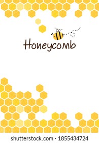 Abstract beehive with hexagon grid cells and bee cartoon on white background vector illustration.