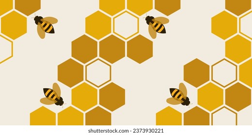 Resumen del peine de abejas y abejas sobre la ilustración vectorial de fondo blanco.