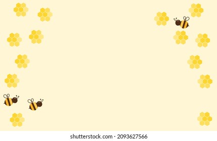 Abstract beehive honeycomb with hexagon grid cells and bee cartoons on yellow background vector illustration.
